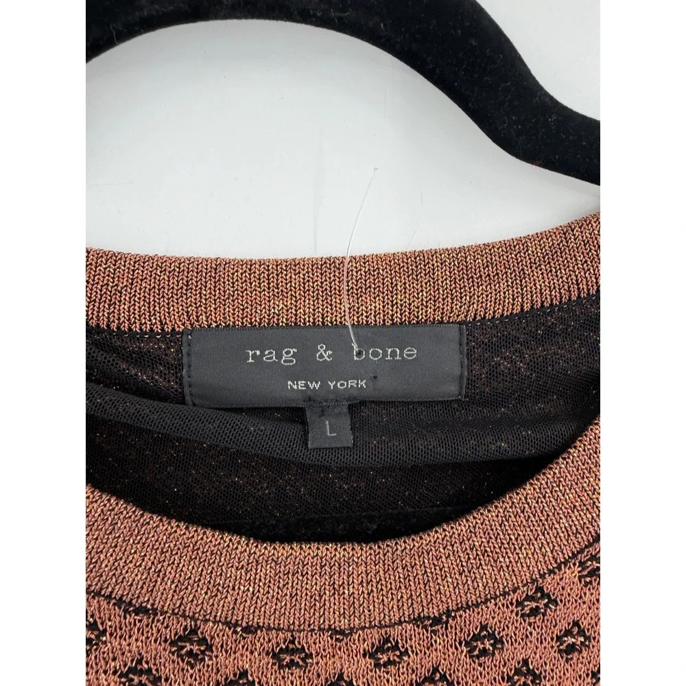 Rag & Bone Amanda Sweater‎ Womens Large Copper Metallic Knit Geometric Designer